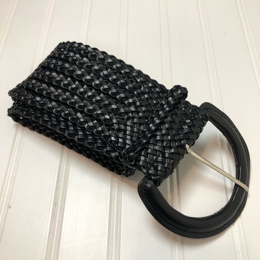 Vintage Bohemian Woven Braided Faux Leather Wide Belt Black